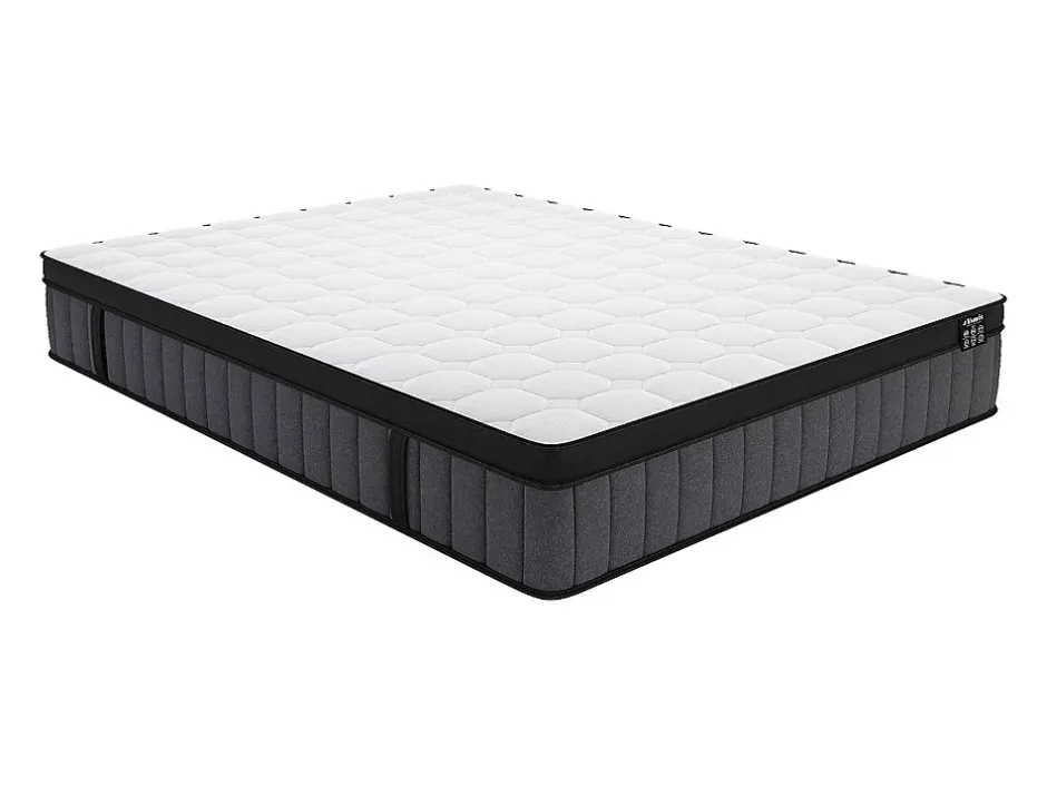 Vente-unique Ensemble 160 x 200 cm sommier coffre blanc + matelas hybride ressorts ensachés 7 zones et gel à mémoire de forme ép.25cm - TOLCA Outlet