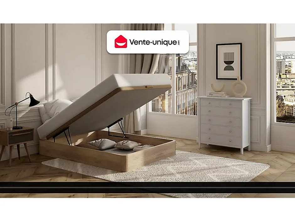 Vente-unique Ensemble 90 x 190 cm sommier coffre naturel clair + matelas mousse et coutil bambou ép.15cm - KANANI de NATUREA