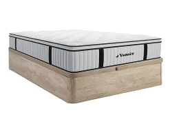 Vente-unique Ensemble 140 x 190 cm sommier coffre naturel clair + matelas ressorts ensachés surmatelas intégré ép.28cm - AMERICAN DREAM de Hot