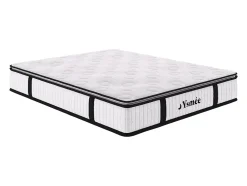 Vente-unique Ensemble 140 x 190 cm sommier coffre naturel clair + matelas ressorts ensachés surmatelas intégré ép.28cm - AMERICAN DREAM de Hot