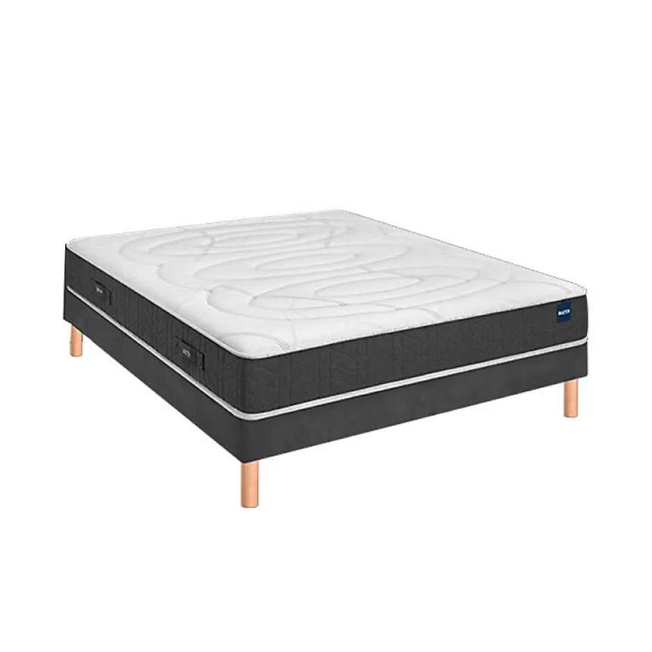 Bultex Ensemble ULTIMUM + Sommier confort ferme vigoroso deco + pieds 180x200 Jersey Gris foncé Mousse