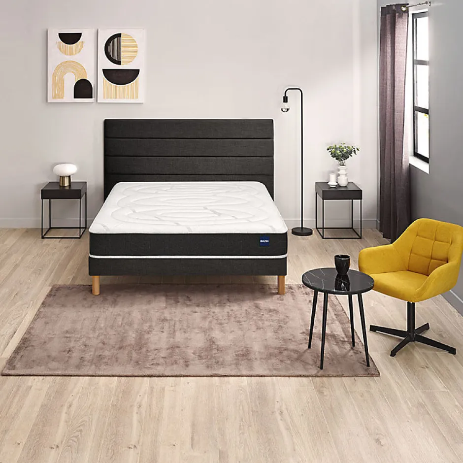 Bultex Ensemble ULTIMUM + Sommier confort ferme vigoroso deco + pieds 180x200 Jersey Gris foncé Mousse