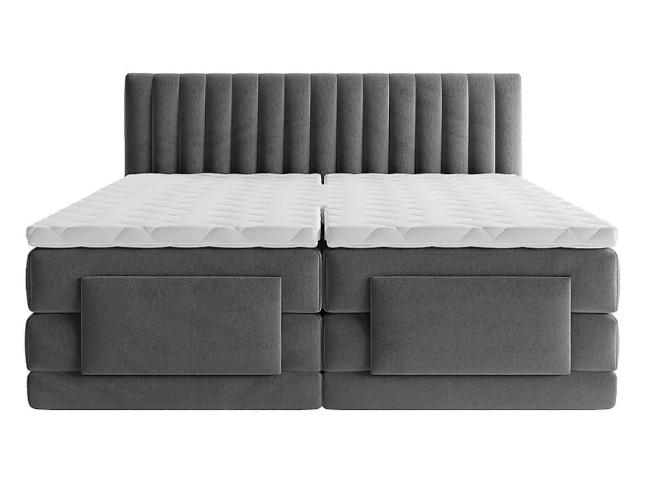 Vente-unique Ensemble complet boxspring tête de lit coutures verticales + sommiers relaxation électrique + matelas + surmatelas - 2 x 80 x 200