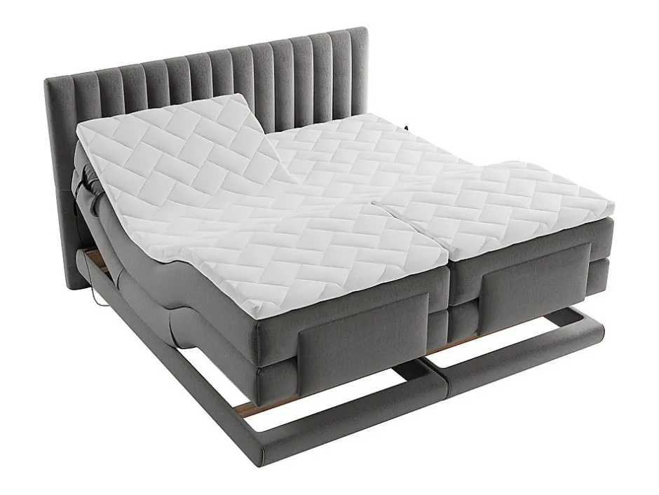 Vente-unique Ensemble complet boxspring tête de lit coutures verticales + sommiers relaxation électrique + matelas + surmatelas - 2 x 80 x 200