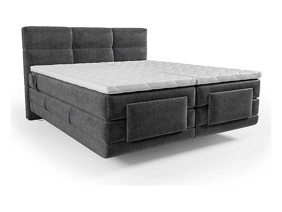 Vente-unique Ensemble complet boxspring tête de lit capitonnée + sommiers relaxation électrique + matelas + surmatelas - 2 x 80 x 200 cm -