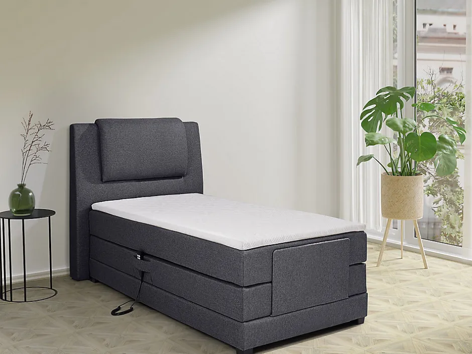 Vente-unique Ensemble complet boxspring tête de lit + sommiers relaxation électrique + matelas + surmatelas - 100 x 200 cm - Tissu - Anthracite