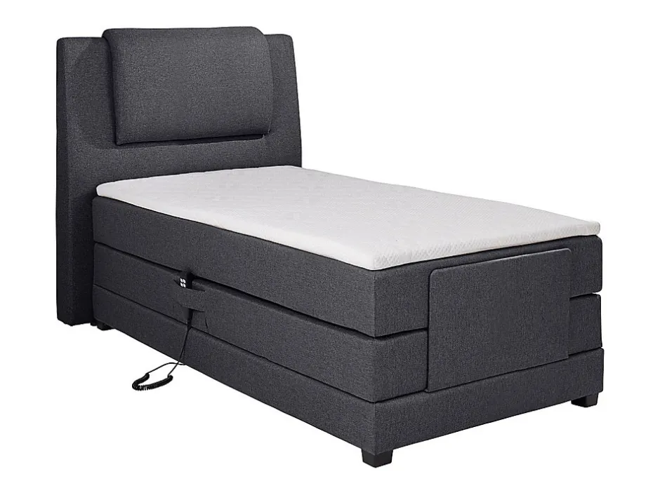 Vente-unique Ensemble complet boxspring tête de lit + sommiers relaxation électrique + matelas + surmatelas - 100 x 200 cm - Tissu - Anthracite