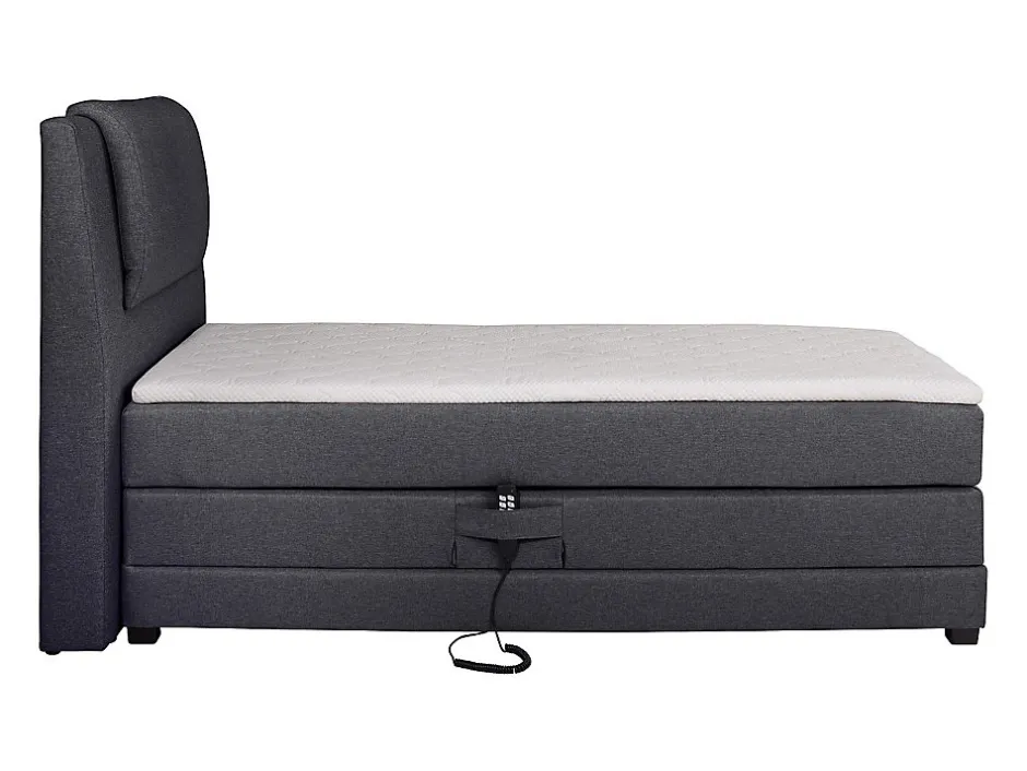 Vente-unique Ensemble complet boxspring tête de lit + sommiers relaxation électrique + matelas + surmatelas - 100 x 200 cm - Tissu - Anthracite