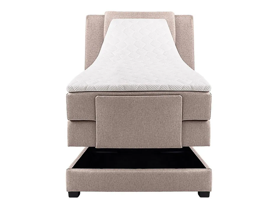 Vente-unique Ensemble complet boxspring tête de lit + sommiers relaxation électrique + matelas + surmatelas - 100 x 200 cm - Tissu - Beige -