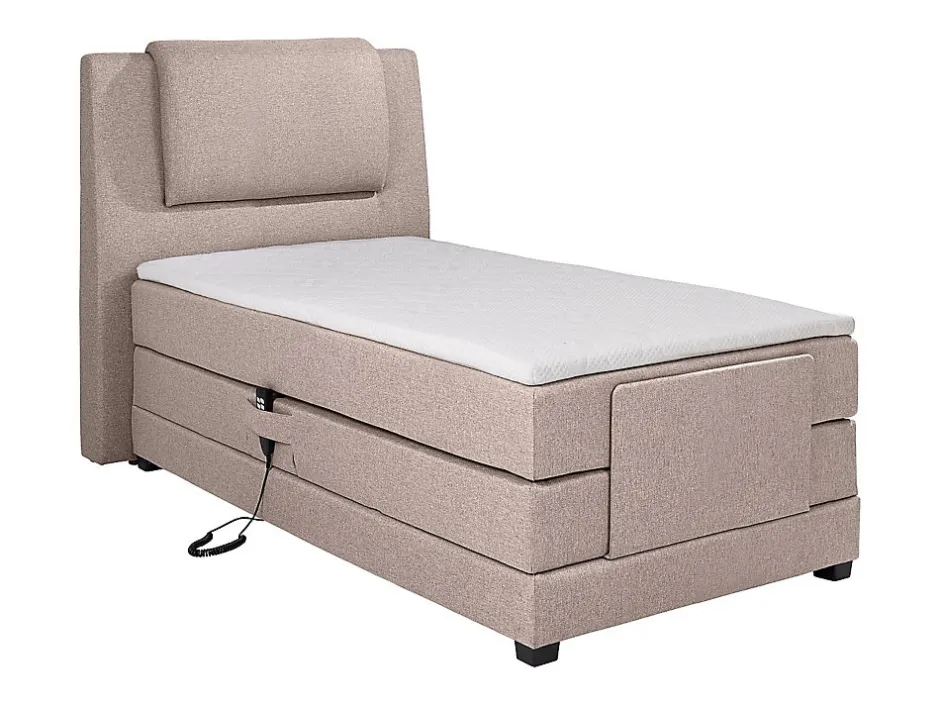 Vente-unique Ensemble complet boxspring tête de lit + sommiers relaxation électrique + matelas + surmatelas - 100 x 200 cm - Tissu - Beige -