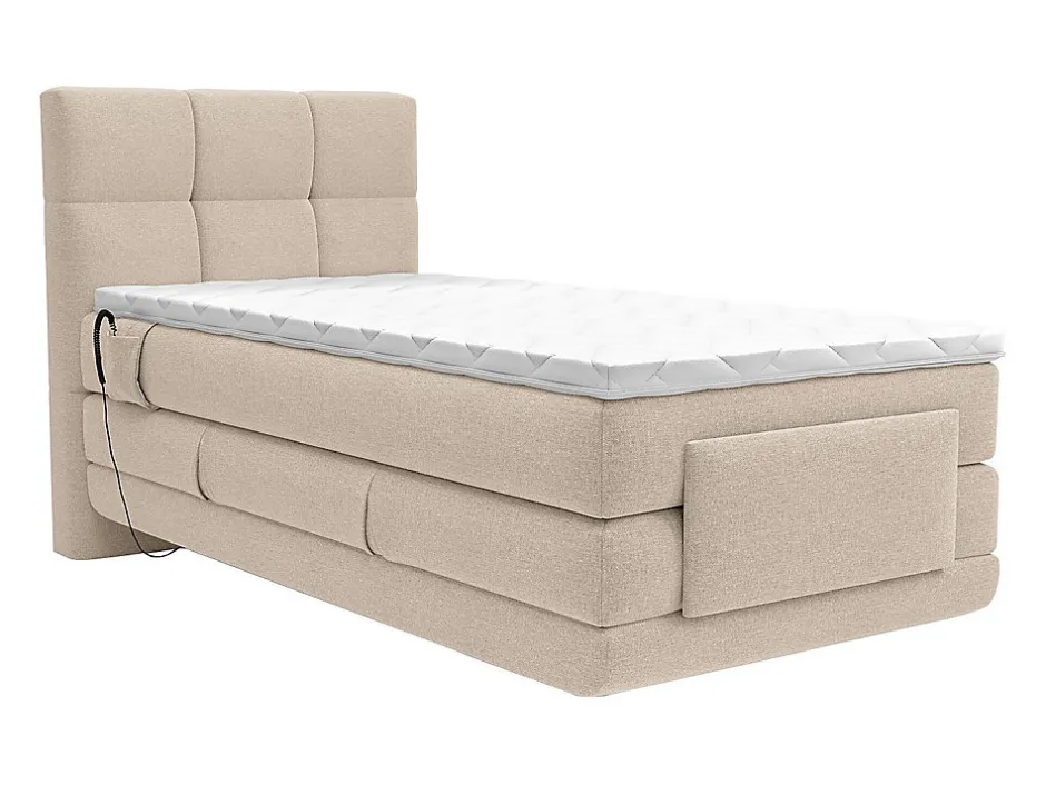 Vente-unique Ensemble complet boxspring tête de lit capitonnée + sommiers relaxation électrique + matelas + surmatelas - 100 x 200 cm - Tissu -