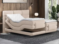 Vente-unique Ensemble complet boxspring tête de lit capitonnée + sommiers relaxation électrique + matelas + surmatelas - 2 x 80 x 200 cm -