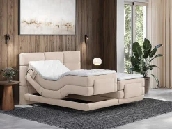 Vente-unique Ensemble complet boxspring tête de lit capitonnée + sommiers relaxation électrique + matelas + surmatelas - 2 x 80 x 200 cm -