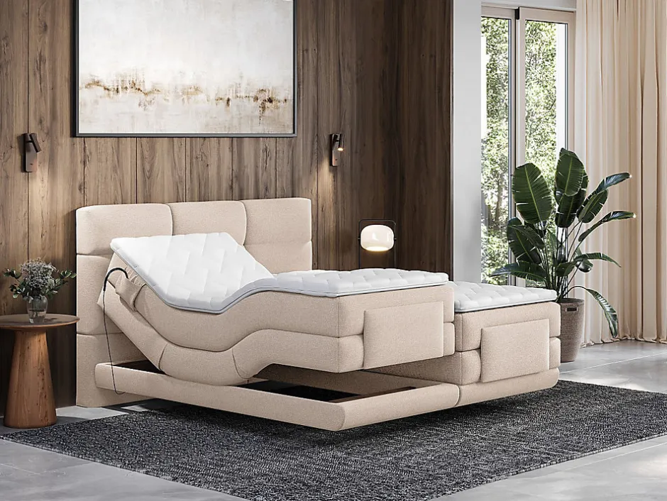 Vente-unique Ensemble complet boxspring tête de lit capitonnée + sommiers relaxation électrique + matelas + surmatelas - 2 x 80 x 200 cm -