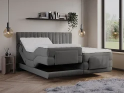 Vente-unique Ensemble complet boxspring tête de lit coutures verticales + sommiers relaxation électrique + matelas + surmatelas - 2 x 90 x 200