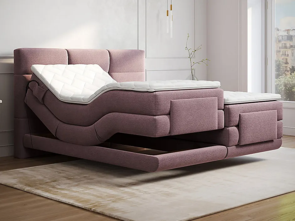 Vente-unique Ensemble complet boxspring tête de lit capitonnée + sommiers relaxation électrique + matelas + surmatelas - 2 x 90 x 200 cm -