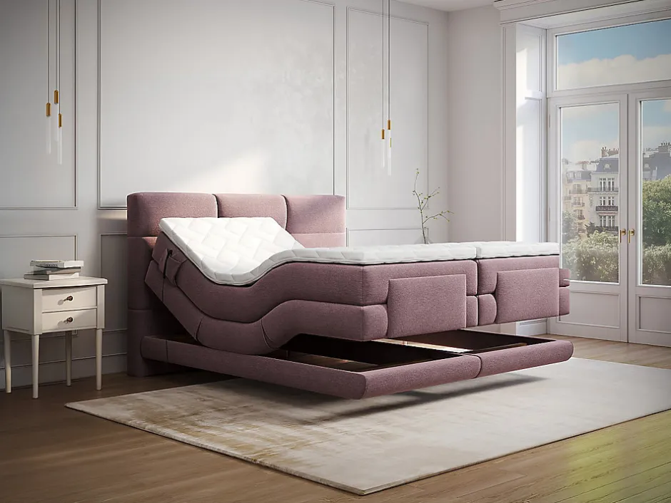 Vente-unique Ensemble complet boxspring tête de lit capitonnée + sommiers relaxation électrique + matelas + surmatelas - 2 x 90 x 200 cm -
