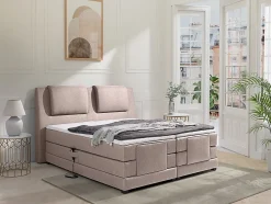 Vente-unique Ensemble complet boxspring tête de lit + sommiers relaxation électrique + matelas + surmatelas - 2 x 90 x 200 cm - Tissu - Beige Best