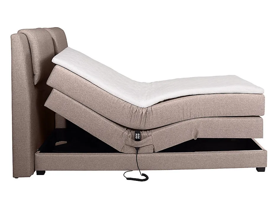 Vente-unique Ensemble complet boxspring tête de lit + sommiers relaxation électrique + matelas + surmatelas - 2 x 90 x 200 cm - Tissu - Beige Best