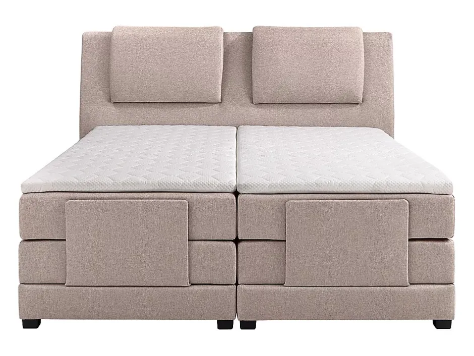 Vente-unique Ensemble complet boxspring tête de lit + sommiers relaxation électrique + matelas + surmatelas - 2 x 90 x 200 cm - Tissu - Beige Best