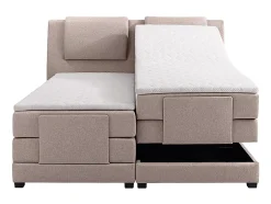 Vente-unique Ensemble complet boxspring tête de lit + sommiers relaxation électrique + matelas + surmatelas - 2 x 90 x 200 cm - Tissu - Beige Best