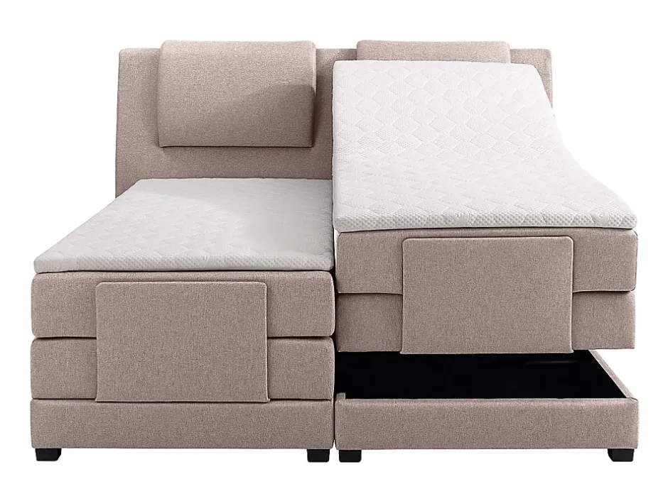 Vente-unique Ensemble complet boxspring tête de lit + sommiers relaxation électrique + matelas + surmatelas - 2 x 90 x 200 cm - Tissu - Beige Best
