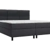 Vente-unique Ensemble complet boxspring tête de lit capitonnée + sommiers + matelas + surmatelas - 2 x 90 x 200 cm - Tissu - Anthracite - LODI