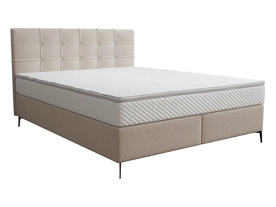 Vente-unique Ensemble complet boxspring tête de lit capitonnée + sommier + matelas + surmatelas - 180 x 200 cm - Tissu - Beige - INAO de YSMÉE