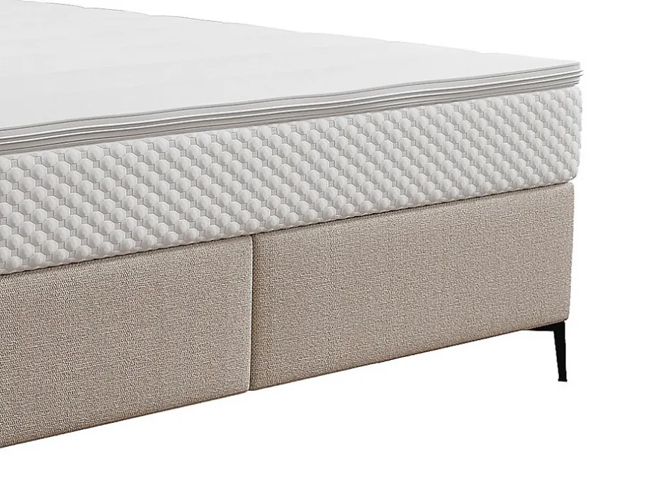 Vente-unique Ensemble complet boxspring tête de lit capitonnée + sommier + matelas + surmatelas - 180 x 200 cm - Tissu - Beige - INAO de YSMÉE
