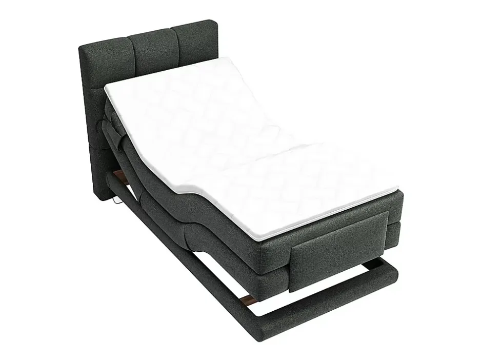 Vente-unique Ensemble complet boxspring tête de lit capitonnée + sommiers relaxation électrique + matelas + surmatelas - 100 x 200 cm - Tissu - Hot