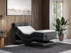 Vente-unique Ensemble complet boxspring tête de lit capitonnée + sommiers relaxation électrique + matelas + surmatelas - 100 x 200 cm - Tissu - Hot