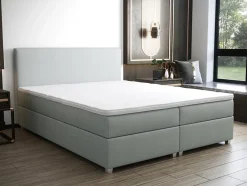 Vente-unique Ensemble complet boxspring tête de lit + sommier + matelas + surmatelas - 180 x 200 cm - Tissu - Gris clair - ONAN de YSMÉE