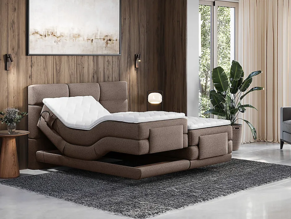 Vente-unique Ensemble complet boxspring tête de lit capitonnée + sommiers relaxation électrique + matelas + surmatelas - 2 x 80 x 200 cm -
