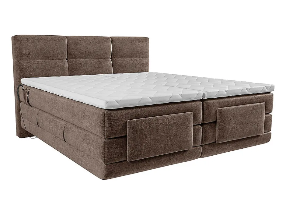 Vente-unique Ensemble complet boxspring tête de lit capitonnée + sommiers relaxation électrique + matelas + surmatelas - 2 x 80 x 200 cm -