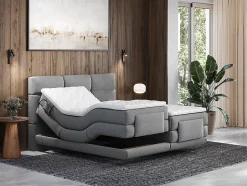 Vente-unique Ensemble complet boxspring tête de lit capitonnée + sommiers relaxation électrique + matelas + surmatelas - 2 x 90 x 200 cm - Clearance