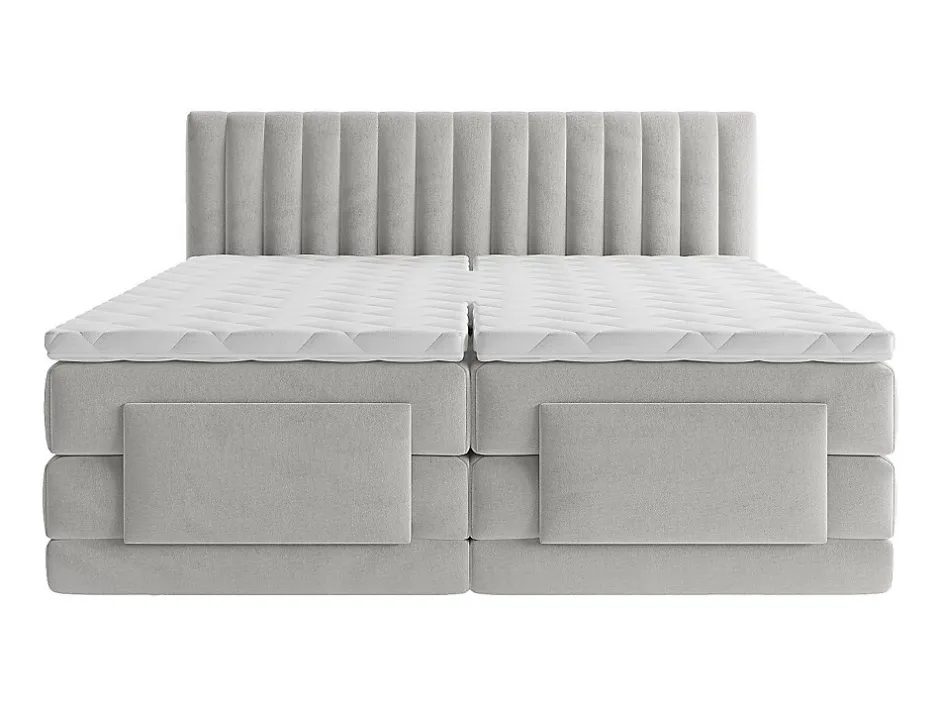 Vente-unique Ensemble complet boxspring tête de lit coutures verticales + sommiers relaxation électrique + matelas + surmatelas - 2 x 80 x 200