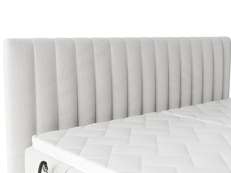 Vente-unique Ensemble complet boxspring tête de lit coutures verticales + sommiers relaxation électrique + matelas + surmatelas - 2 x 80 x 200