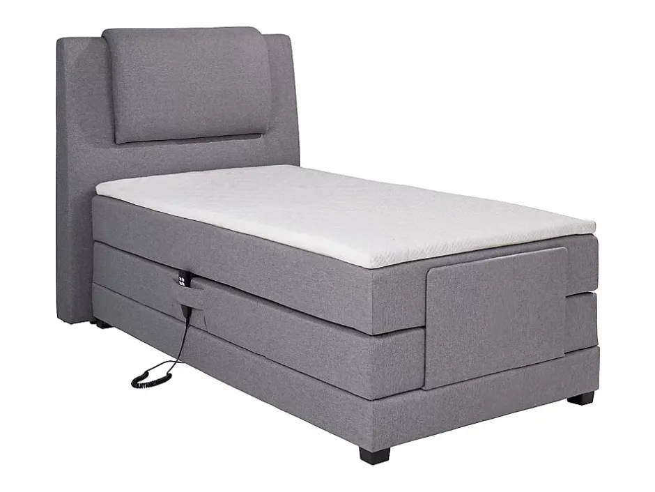 Vente-unique Ensemble complet boxspring tête de lit + sommiers relaxation électrique + matelas + surmatelas - 100 x 200 cm - Tissu - Gris clair Clearance