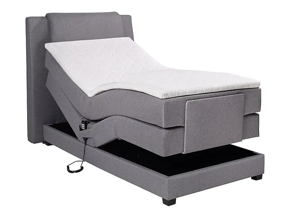 Vente-unique Ensemble complet boxspring tête de lit + sommiers relaxation électrique + matelas + surmatelas - 100 x 200 cm - Tissu - Gris clair Clearance