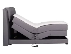 Vente-unique Ensemble complet boxspring tête de lit + sommiers relaxation électrique + matelas + surmatelas - 100 x 200 cm - Tissu - Gris clair Clearance