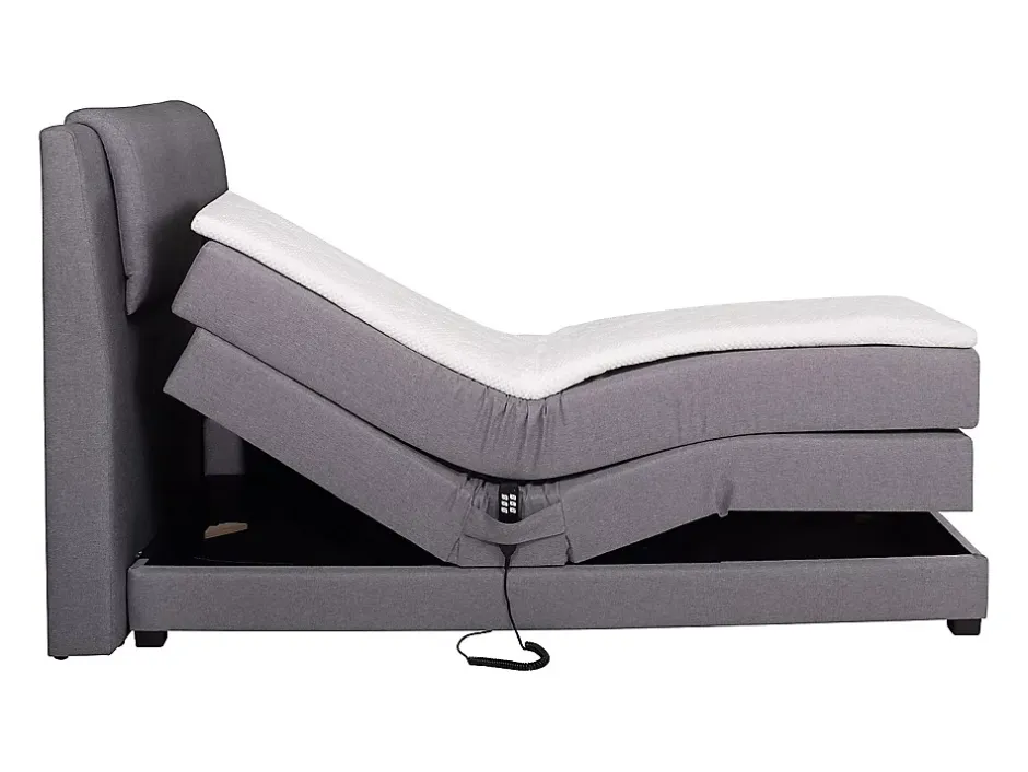 Vente-unique Ensemble complet boxspring tête de lit + sommiers relaxation électrique + matelas + surmatelas - 100 x 200 cm - Tissu - Gris clair Clearance