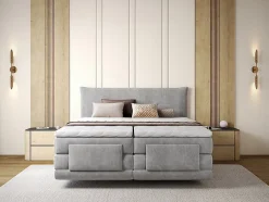 Vente-unique Ensemble complet boxspring tête de lit + sommiers relaxation électrique + matelas + surmatelas - 2 x 90 x 200 cm - Tissu - Gris Sale