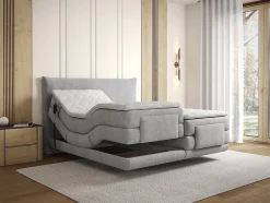 Vente-unique Ensemble complet boxspring tête de lit + sommiers relaxation électrique + matelas + surmatelas - 2 x 90 x 200 cm - Tissu - Gris Sale