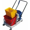 Le Plus De L'Entretien Ensemble complet chariot lavage 2 x 15L + presse + monture a  plat + 2 franges + manche