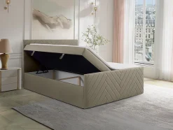Vente-unique Ensemble complet literie déco tête de lit + sommiers coffre + matelas + surmatelas - 160 x 200 cm - Velours - Taupe - MAKANA de