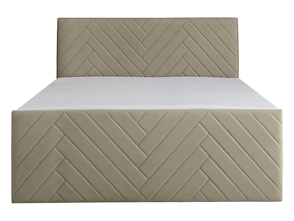 Vente-unique Ensemble complet literie déco tête de lit + sommiers coffre + matelas + surmatelas - 160 x 200 cm - Velours - Taupe - MAKANA de