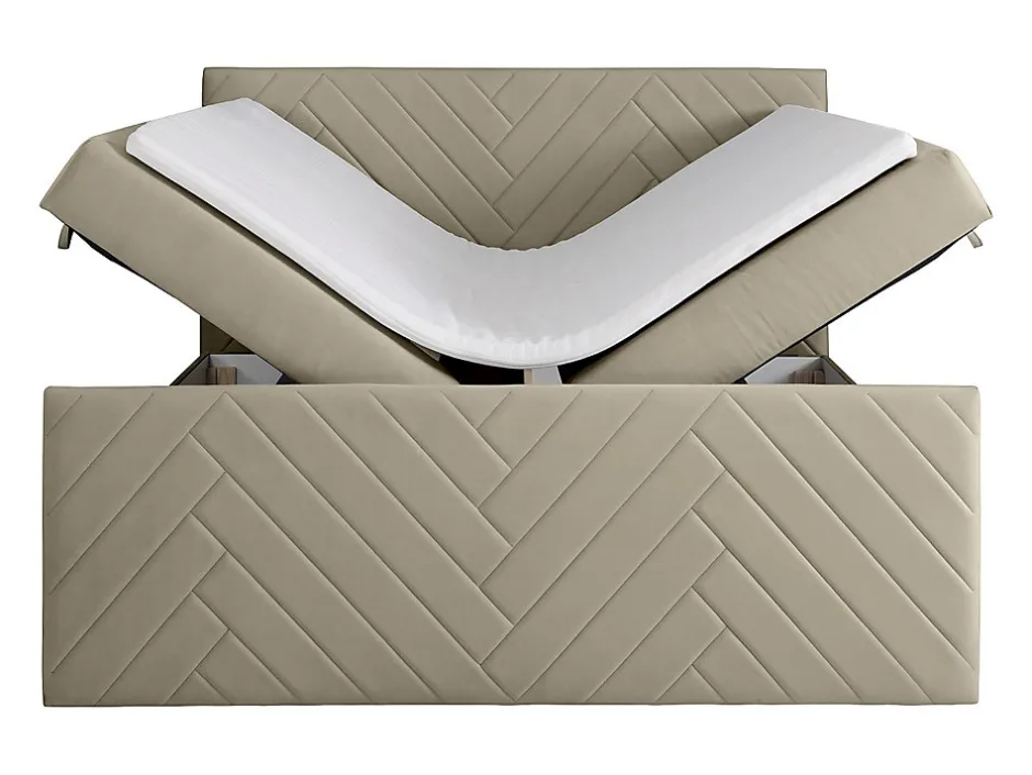 Vente-unique Ensemble complet literie déco tête de lit + sommiers coffre + matelas + surmatelas - 160 x 200 cm - Velours - Taupe - MAKANA de
