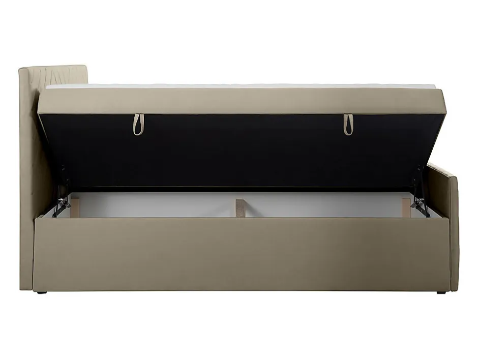 Vente-unique Ensemble complet literie déco tête de lit + sommiers coffre + matelas + surmatelas - 160 x 200 cm - Velours - Taupe - MAKANA de