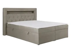 Vente-unique Ensemble complet literie déco tête de lit avec led + sommiers coffre + matelas + surmatelas - 180 x 200 cm - Velours - Taupe -