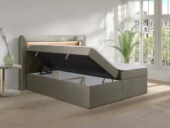 Vente-unique Ensemble complet literie déco tête de lit avec led + sommiers coffre + matelas + surmatelas - 180 x 200 cm - Velours - Taupe -